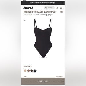 SKIMS CONTOUR LIFT STRAIGHT NECK BODYSUIT- ONYX- XS